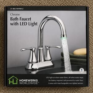 Homewerks Chrome Bathroom Faucet with LED Light New Open Box